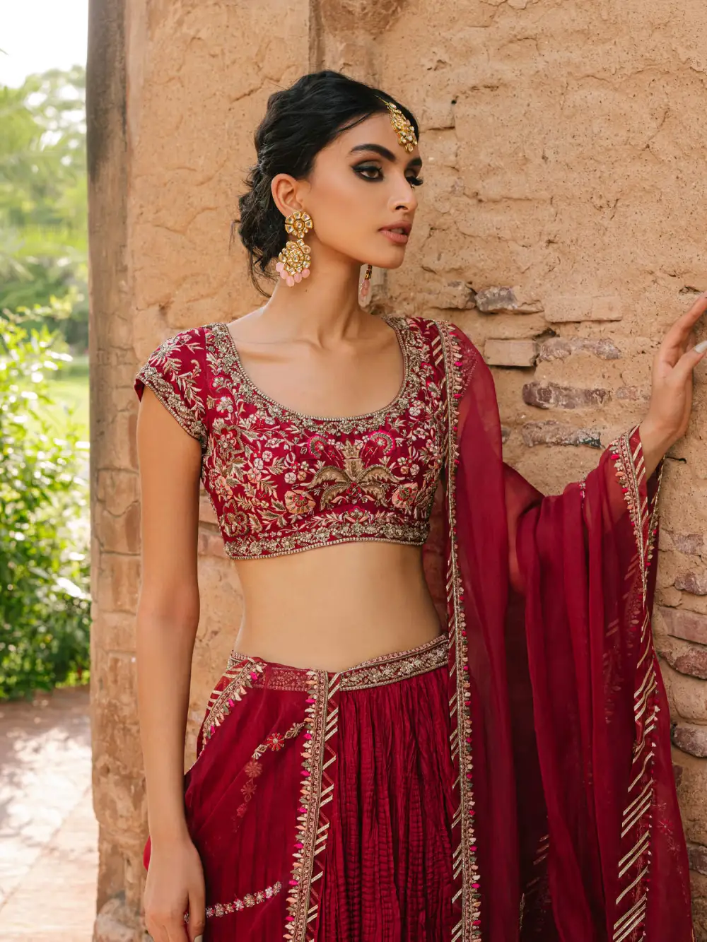 CHOLI W/ CRUSHED LEHENGA & DUPATTA