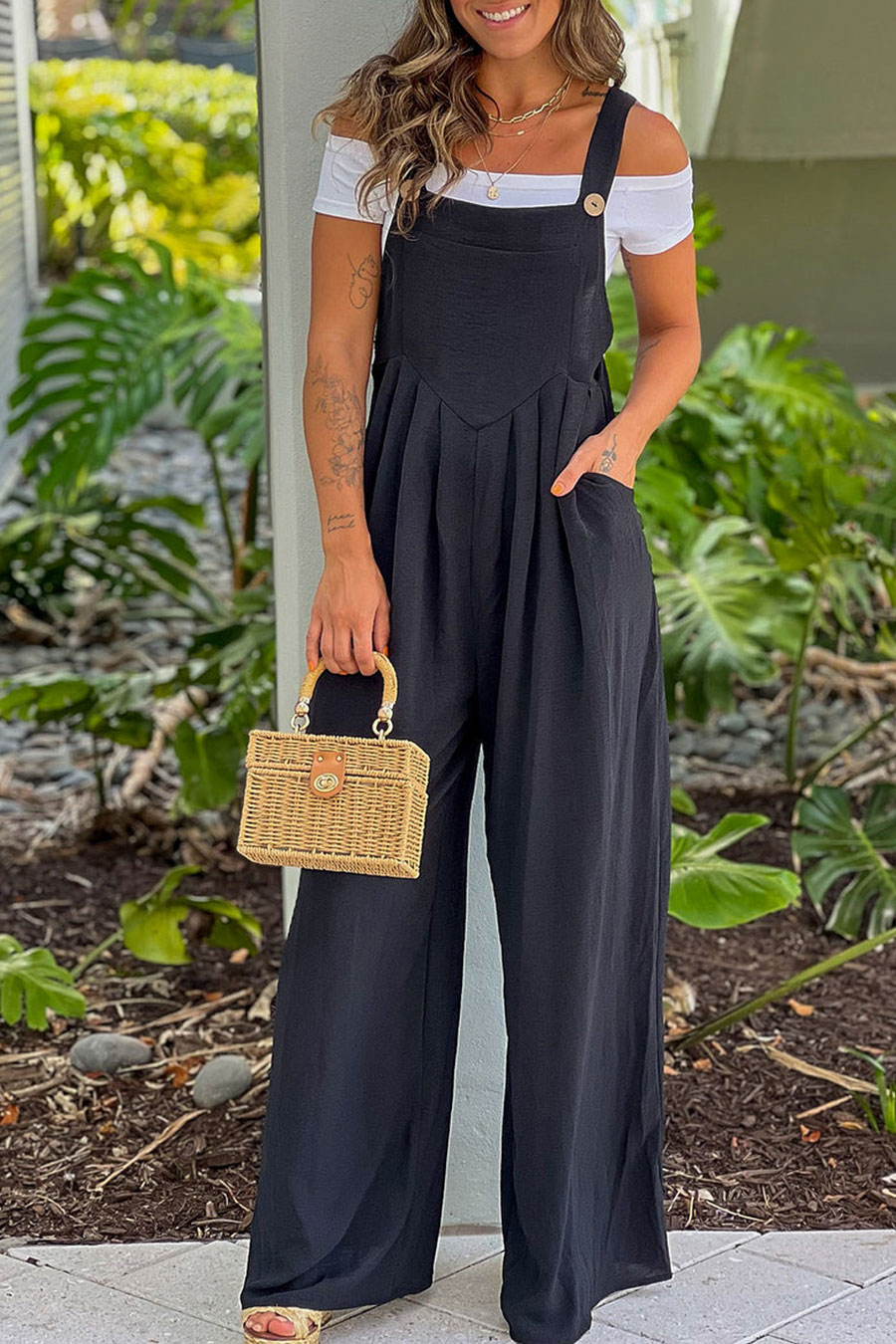 Black Square Neck Jumpsuit