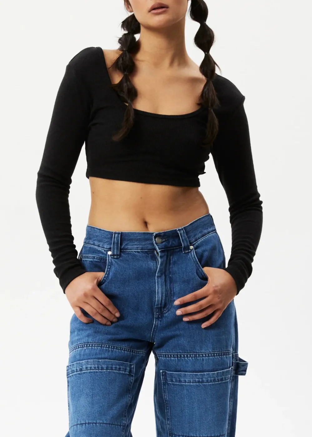 MILLA - HEMP RIBBED LONG SLEEVE CROPPED TOP