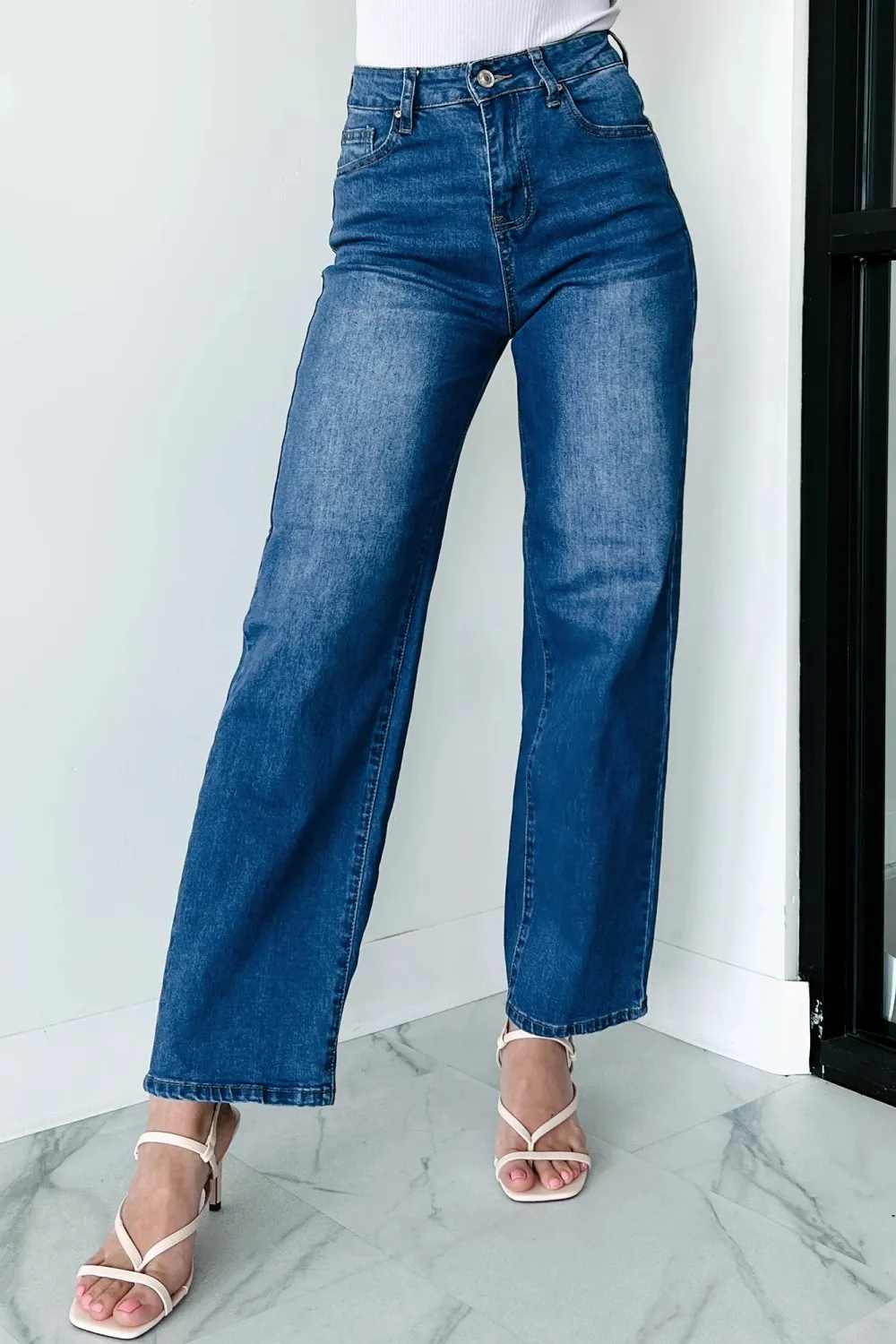 Enzo High Rise Non-Distressed Wide Leg Jeans