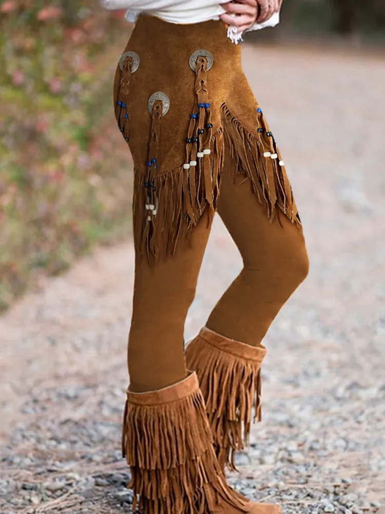 Western Tassels Tribal Print Skinny Leggings