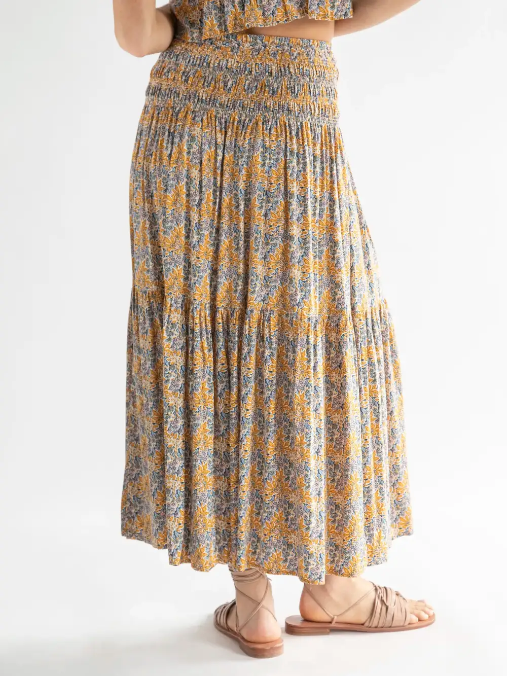 Angelina Midi Skirt - Yellow Floral