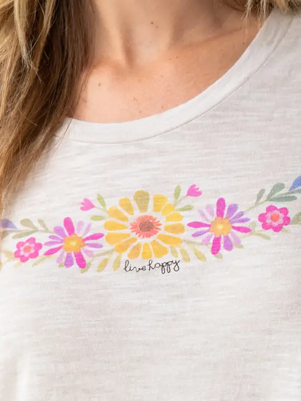 Long Sleeve Boho Cotton Tee Shirt - Live Happy