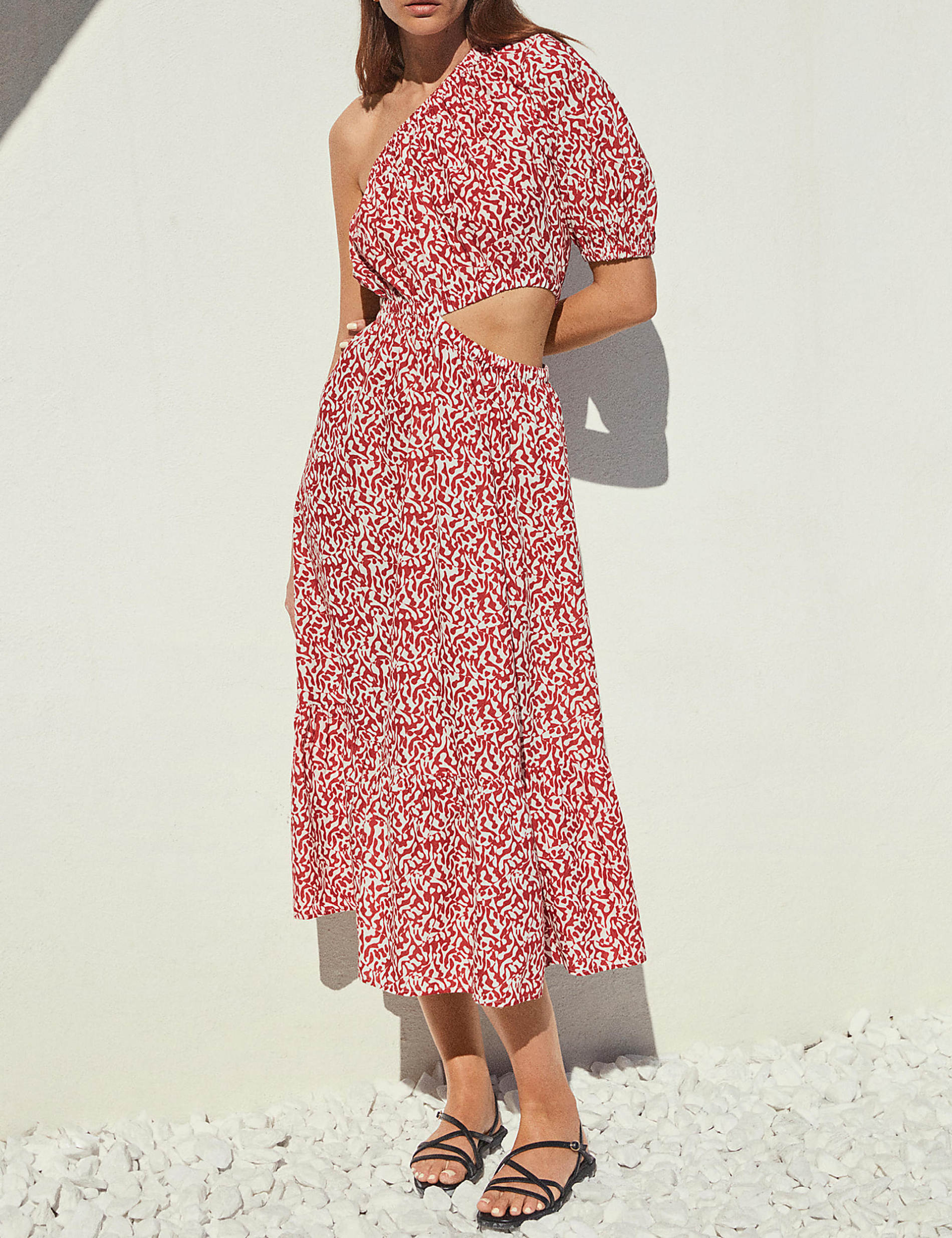 Pure Cotton Printed One Shoulder Beach Dress