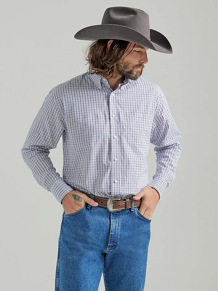 MEN'S GEORGE STRAIT® LONG SLEEVE BUTTON DOWN ONE POCKET PLAID SHIRT IN LILAC