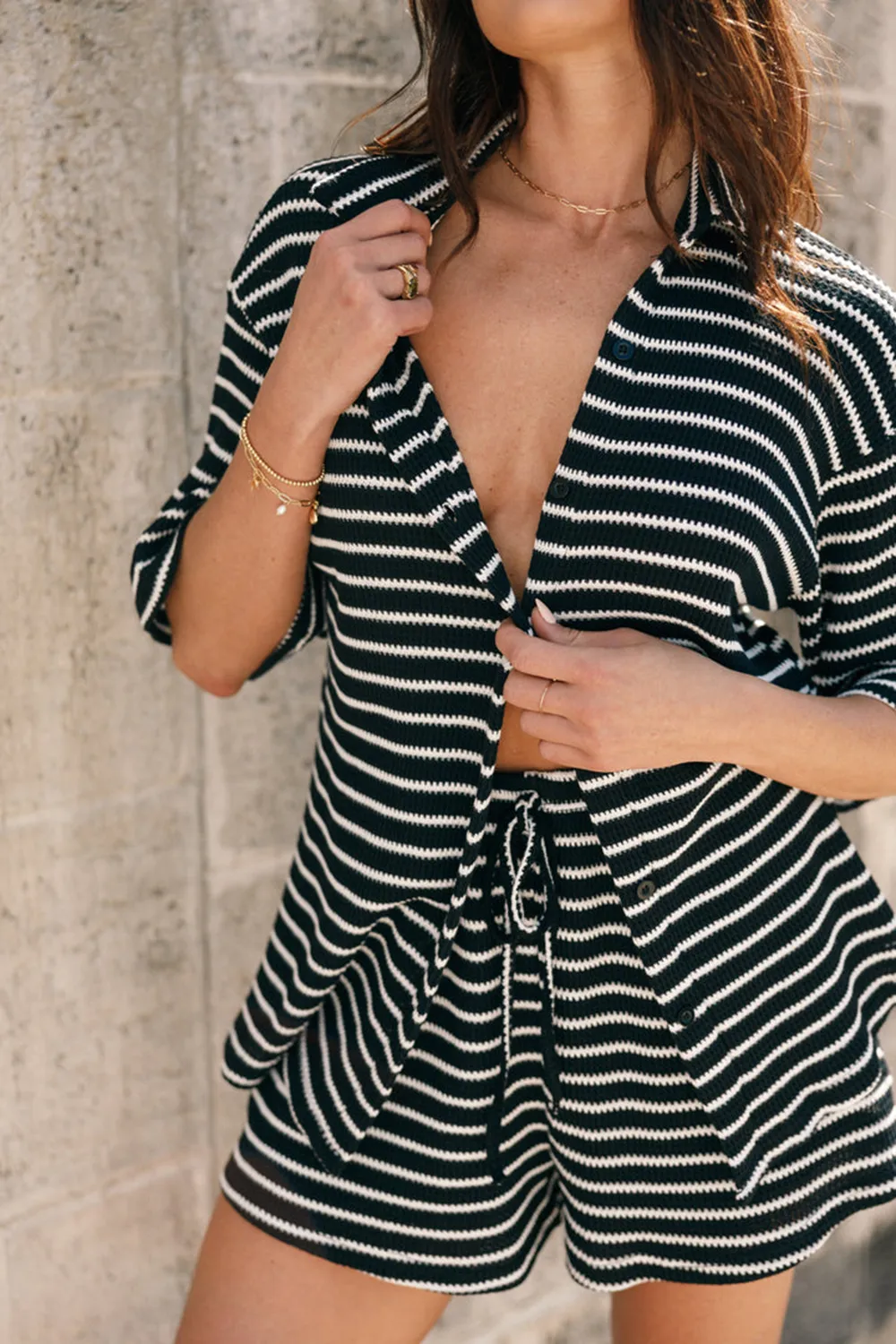 MULTICOLOR STRIPED BUTTON-DOWN TOP