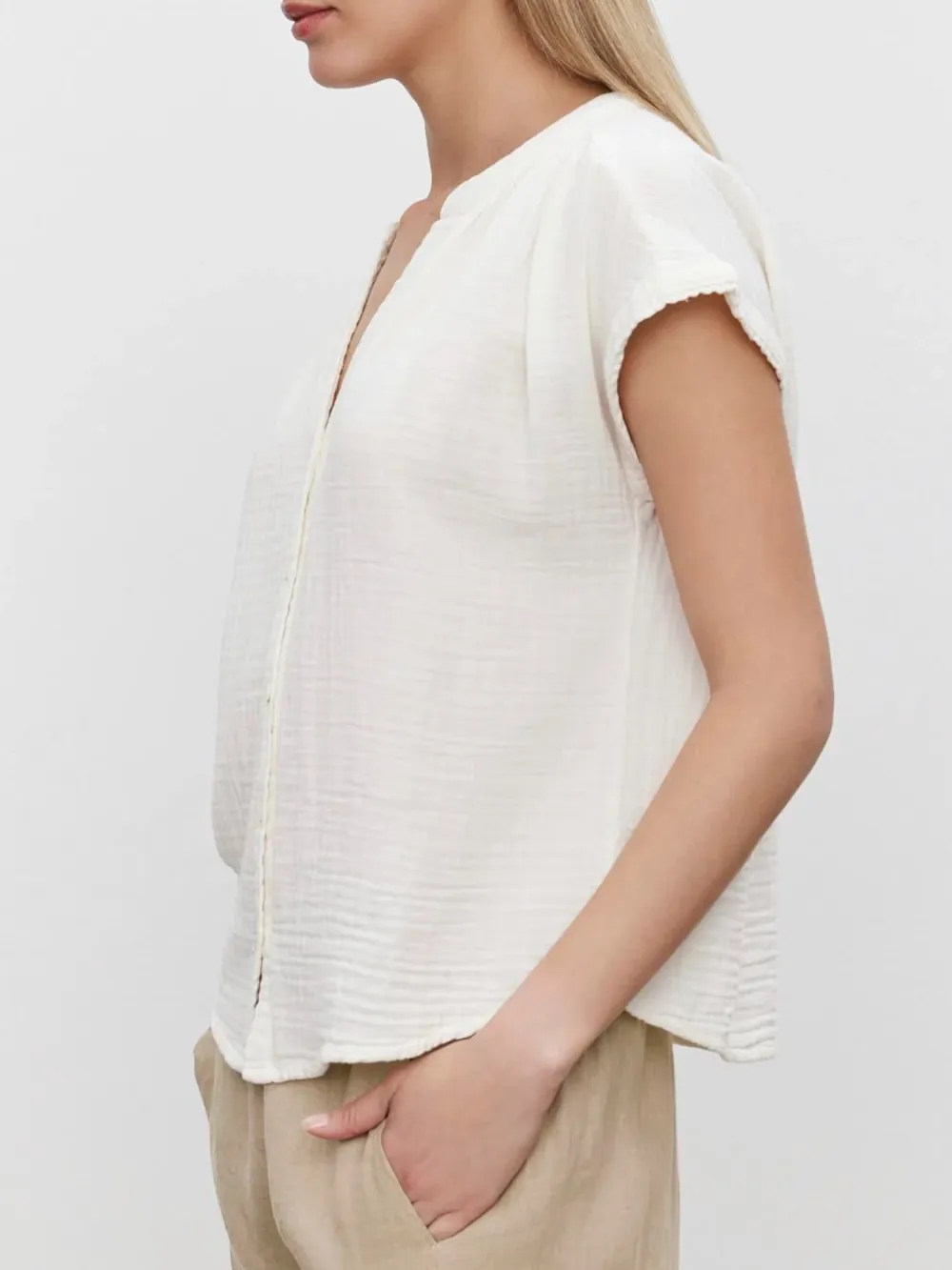 Pamela Cotton Gauze Button-Up Top