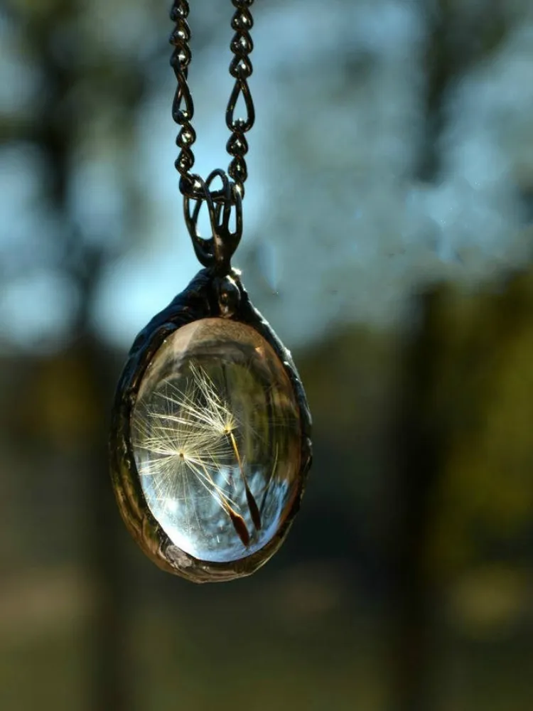 Vintage Dandelion Grass Pendant Necklace