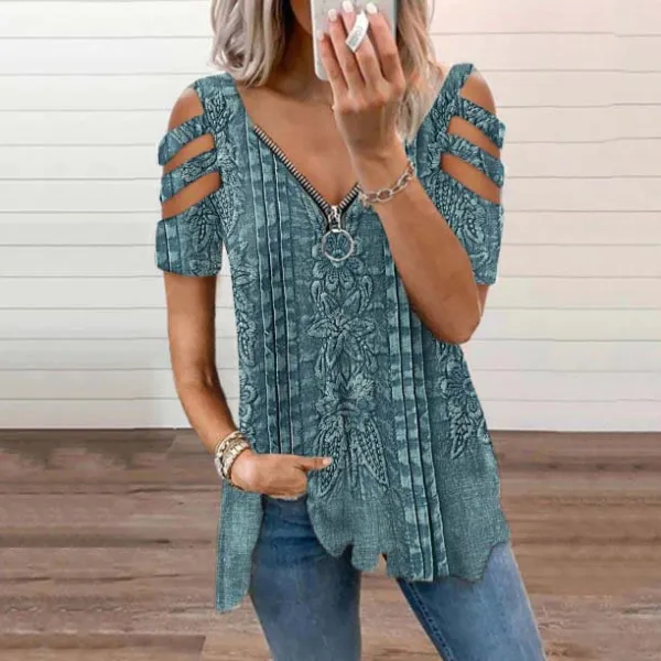 Women's Western Tribal Hollow Out Casual T-Shirt