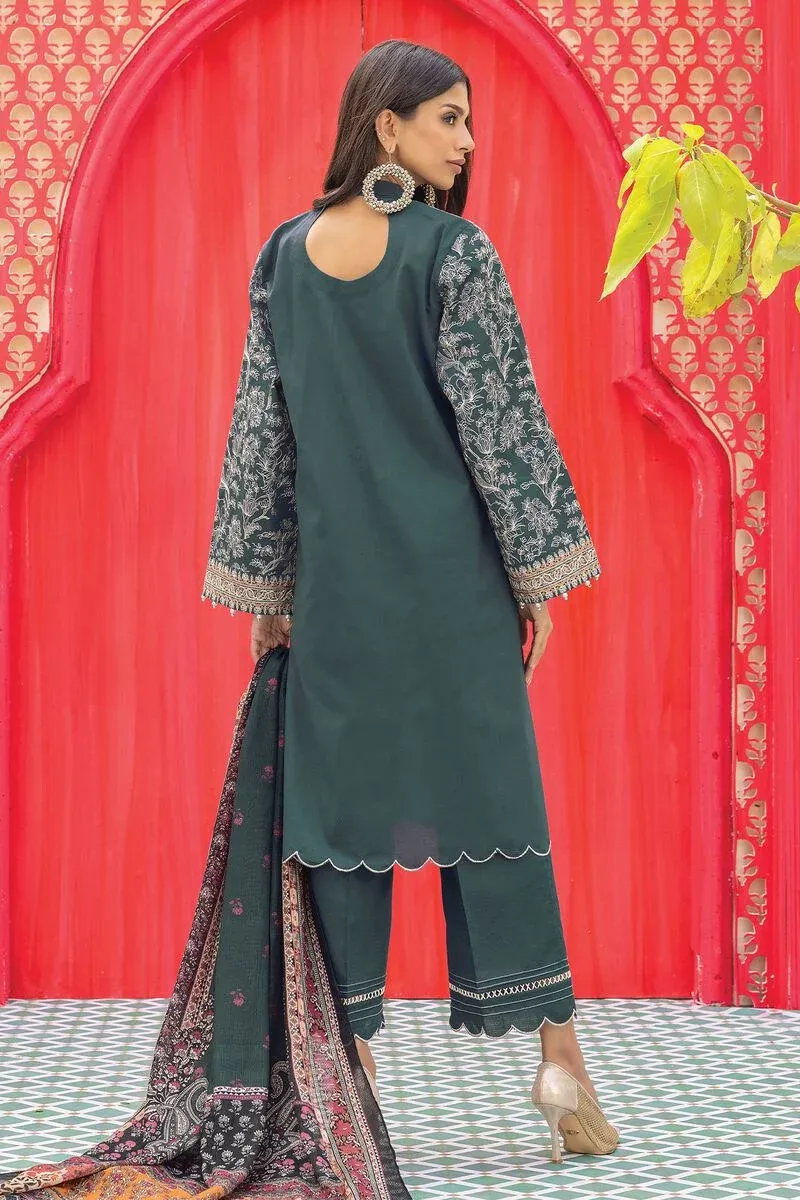 3 Piece Kurta Embroidered | Dupatta& Bottom & Tops | Color dark green