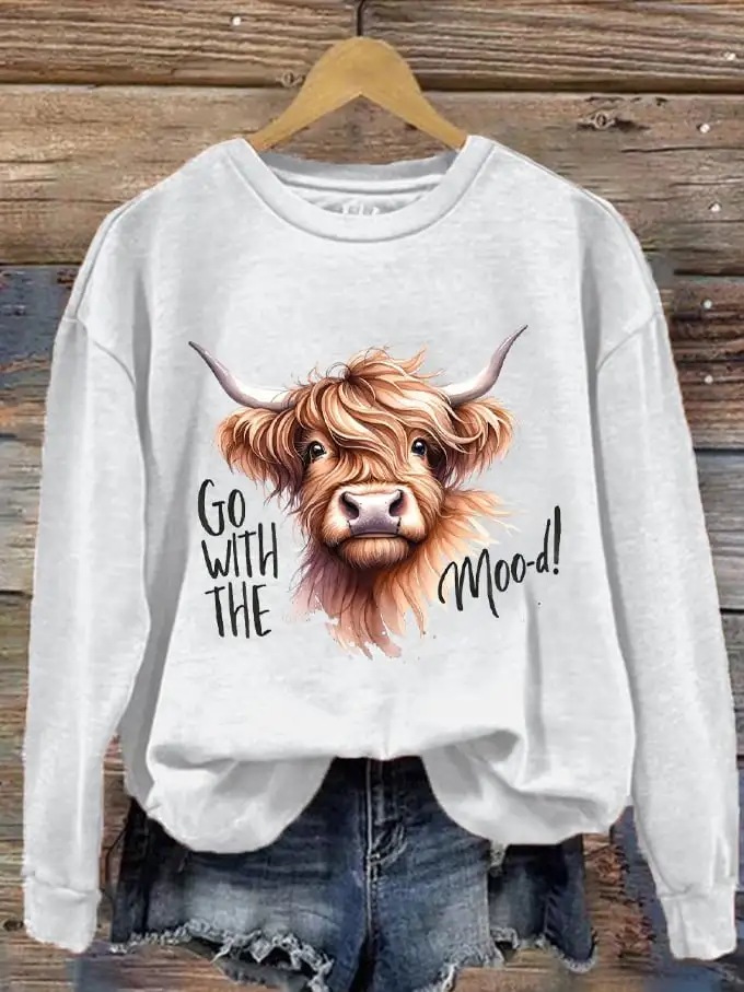 🔥Buy 3 Get 10% Off🔥Women's Western F Highland Cow Go With The Mood Printed Sweatshirt