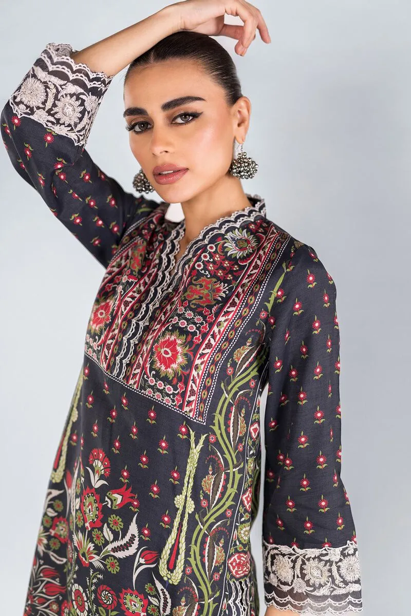 3 Piece Kurta Embroidered | Dupatta& Bottom & Tops | Color Black red