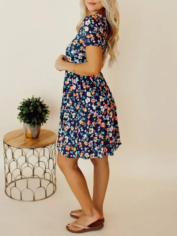 Navy Blue Flower Doll Dress