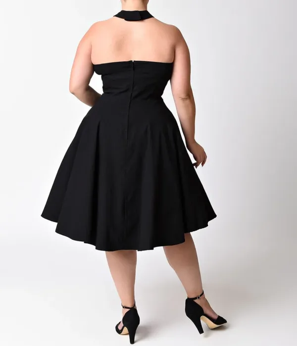 Unique Vintage Plus Size Black Criss Cross Halter Rita Flare Dress