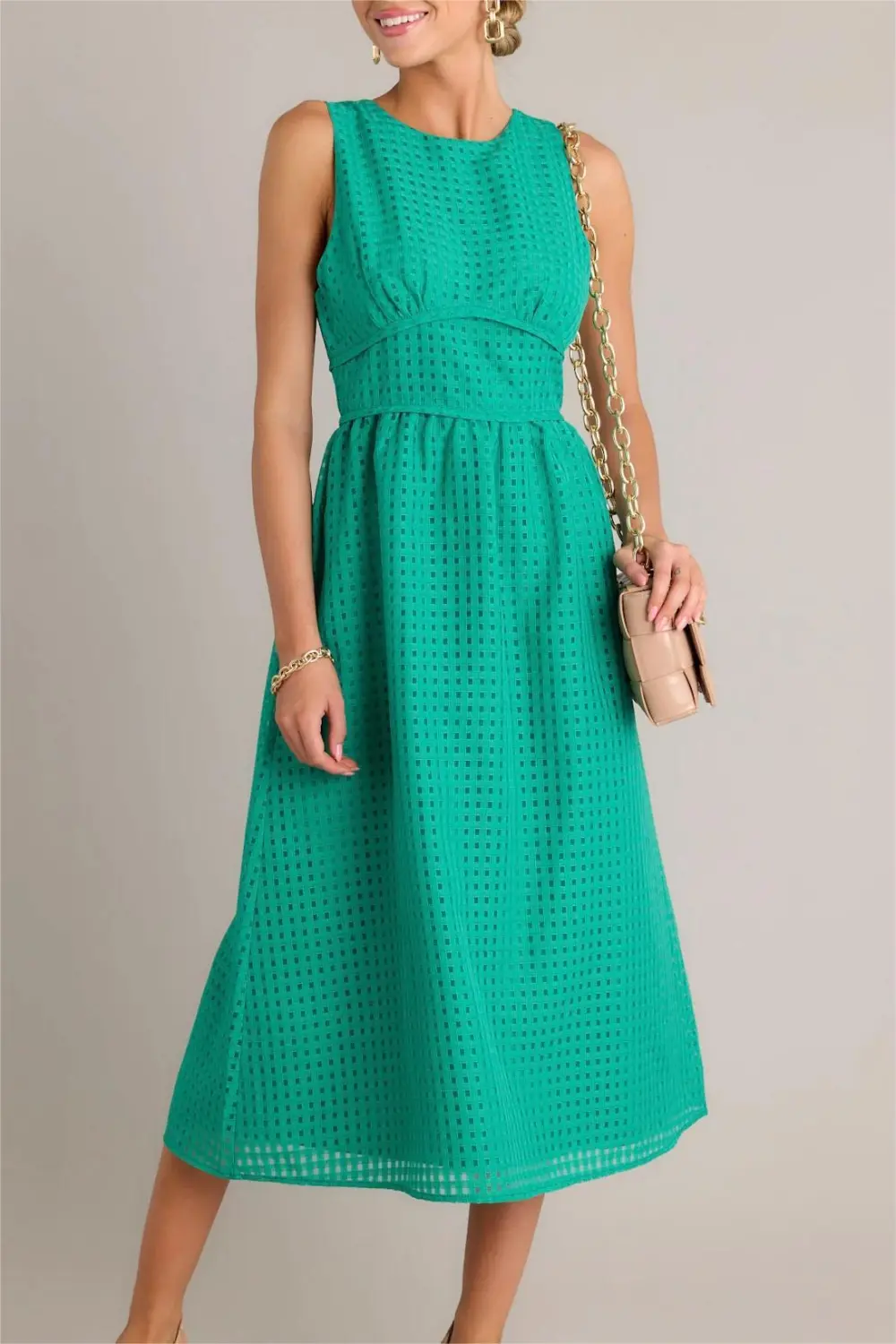 SOPHISTICATED STYLE GREEN SLEEVELESS MIDI DRESS