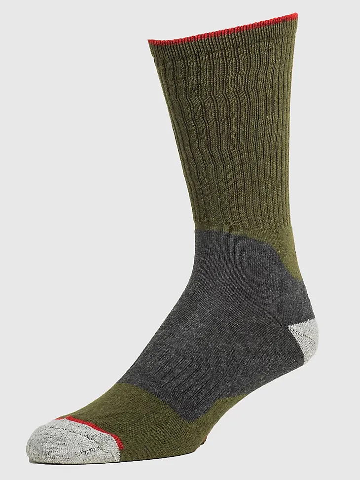 MEN'S WRANGLER MID-WEIGHT CREW WORK SOCKS (3-PACK) IN ARMY GREEN