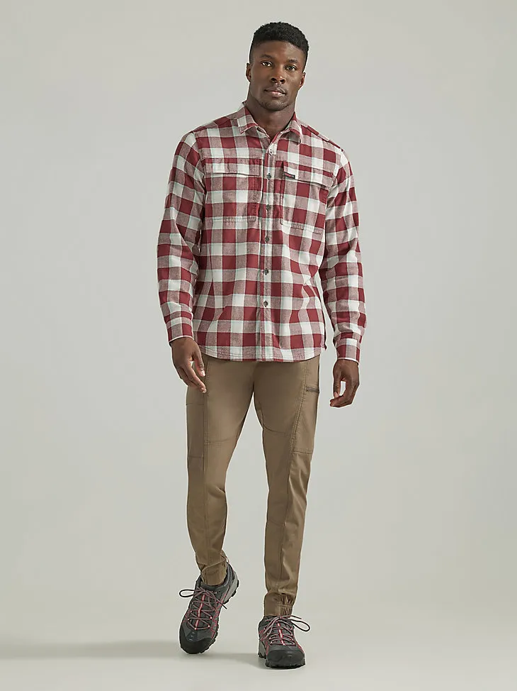 ATG BY WRANGLER® MEN'S THERMAL LINED FLANNEL SHIRT IN MAHOGANY