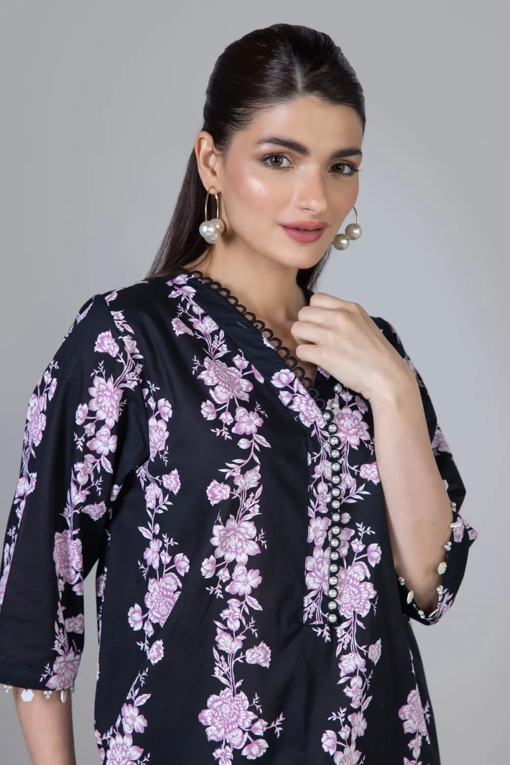 3 Piece Kurta Embroidered | Dupatta& Bottom & Tops | Color Purple