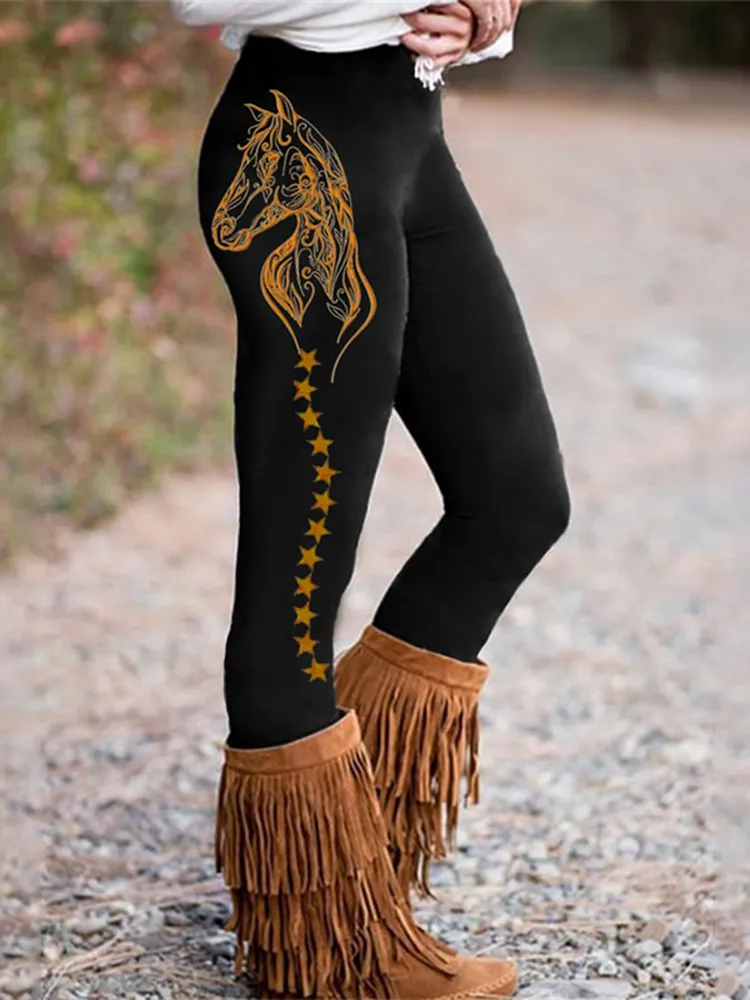 Western Horse Print Casual Leggings