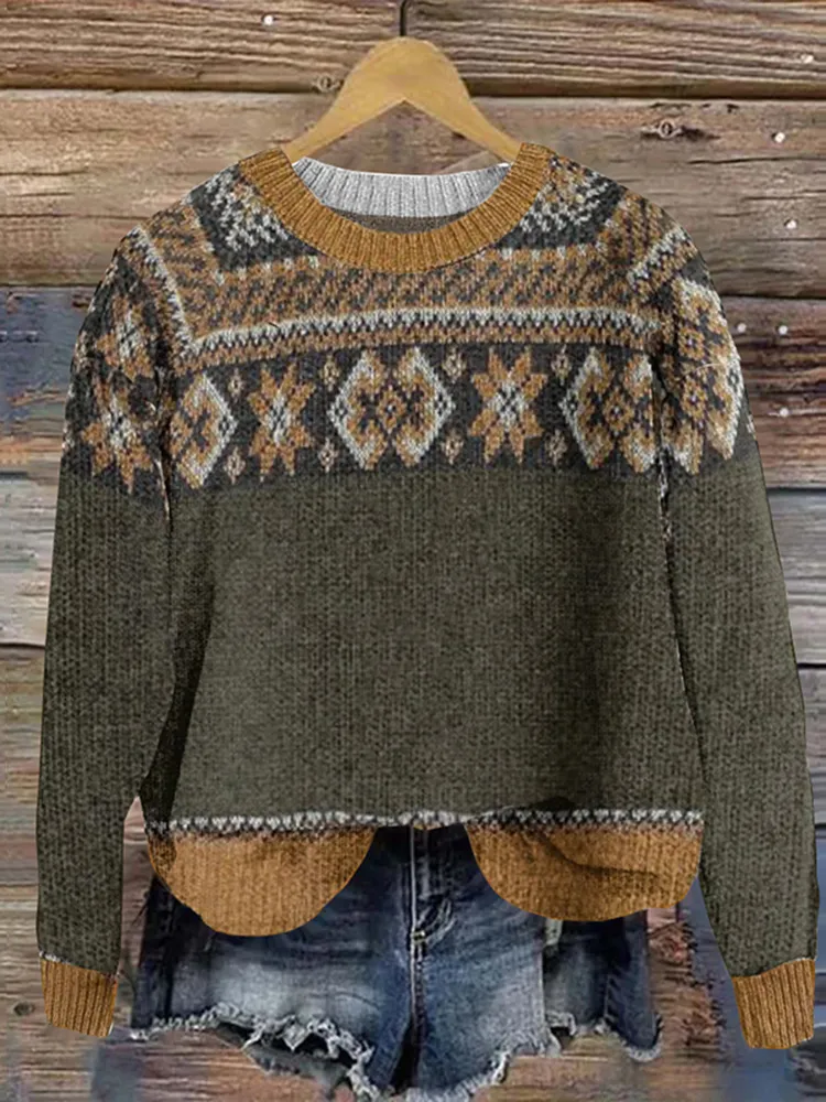 Retro Ethnic Style Knitted Women'S Sweater