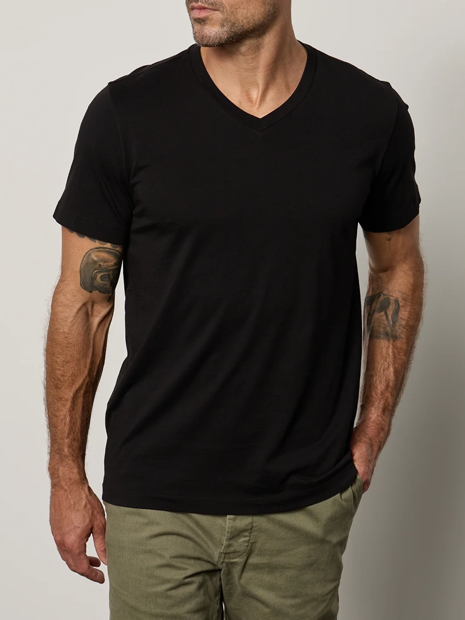 Men'S Fashion Cotton V-Neck Solid Short Sleeve T-Shirt