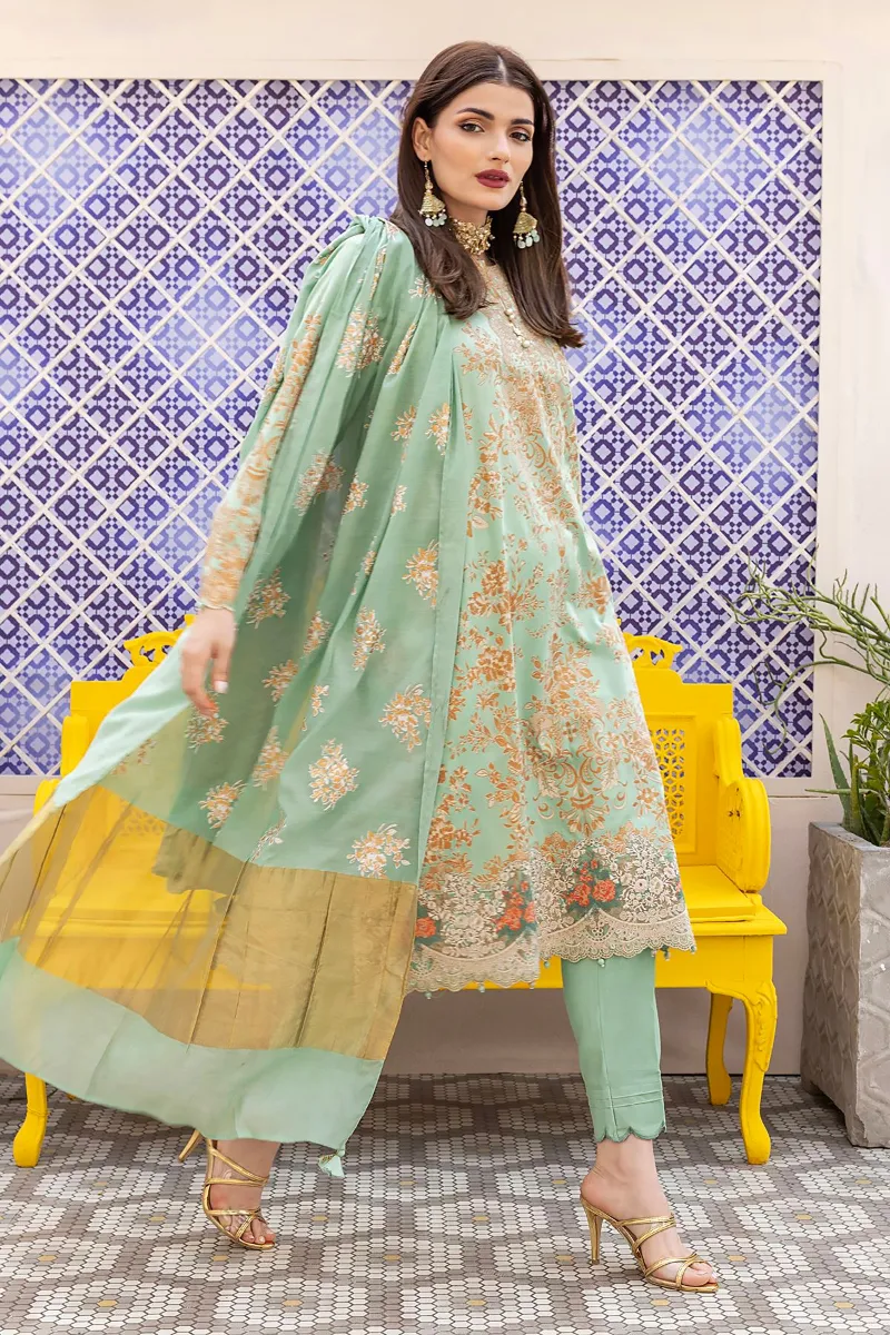 3 Piece Kurta Embroidered | Dupatta& Bottom & Tops | Color Light green