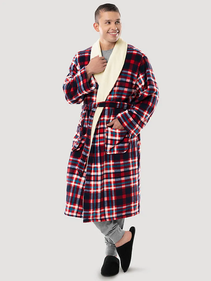 PLAID FLANNEL SHERPA LINED ROBE IN RED