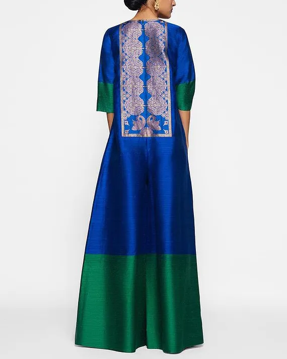 Satin embroidered kaftan dress