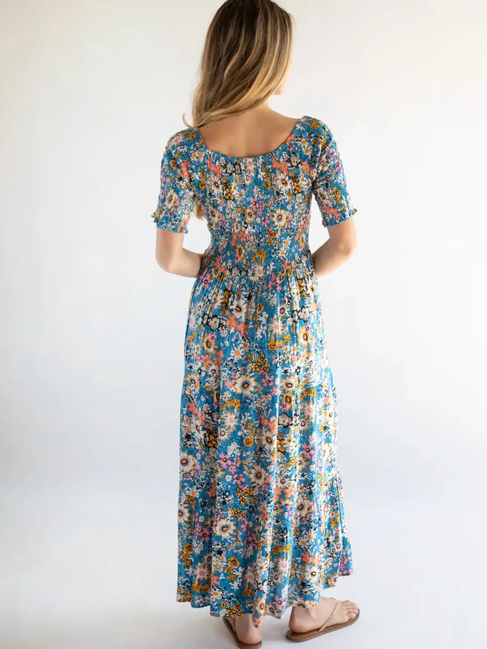 Daisy Tiered Maxi Dress - Blue Tan Floral