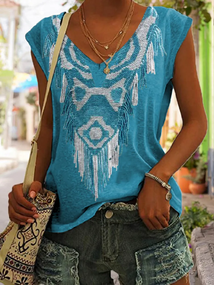 Vintage Geometric Tassel Pattern Women's Tank Top