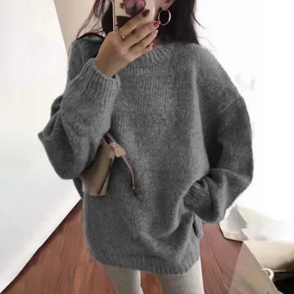 Vintage Solid Color Loose Pullover Crewneck Sweater