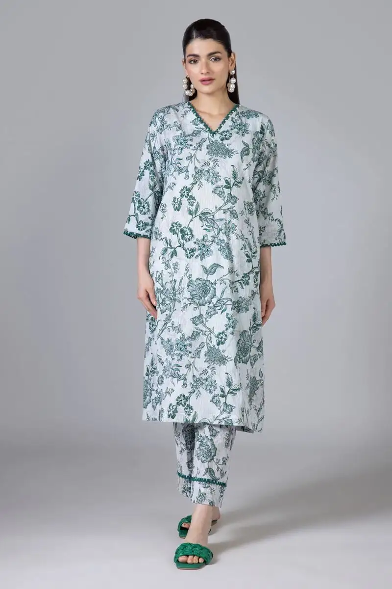 2 Piece | Kurta & Pants | Color  green and white