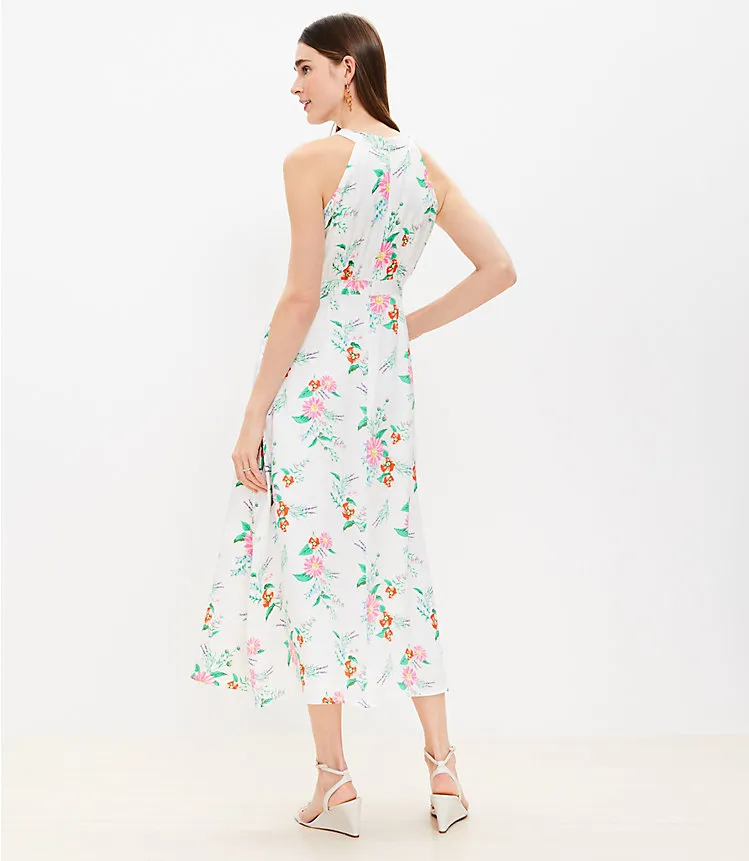 Floral Jacquard Halter Midi Dress