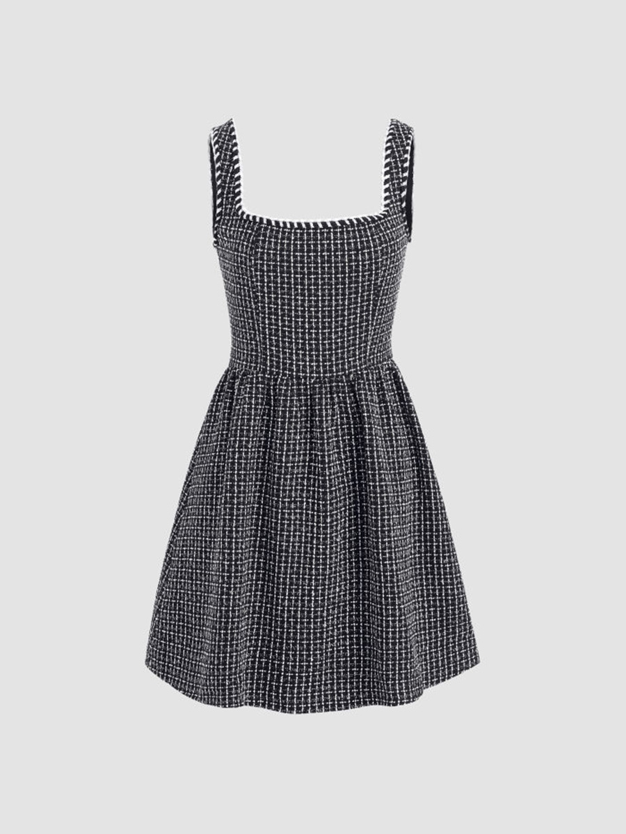 TWEED U-NECKLINE SOLID MINI DRESS