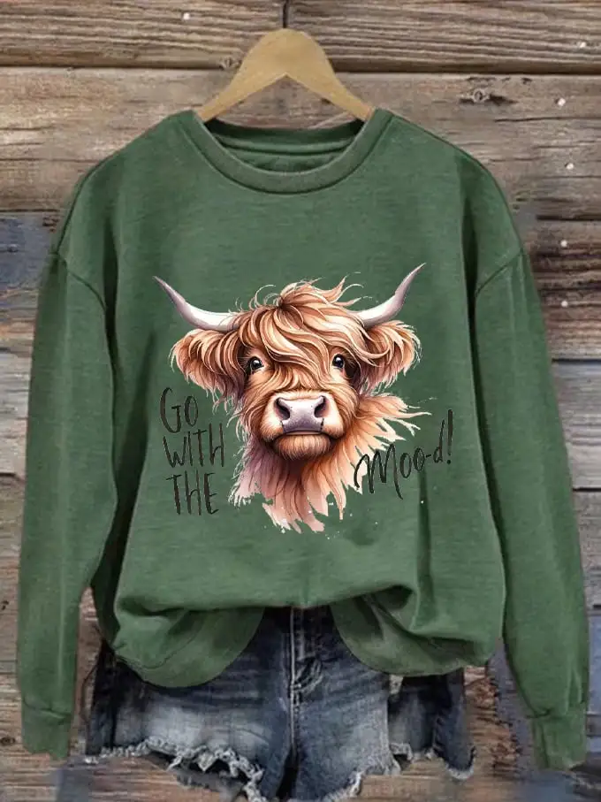 🔥Buy 3 Get 10% Off🔥Women's Western F Highland Cow Go With The Mood Printed Sweatshirt