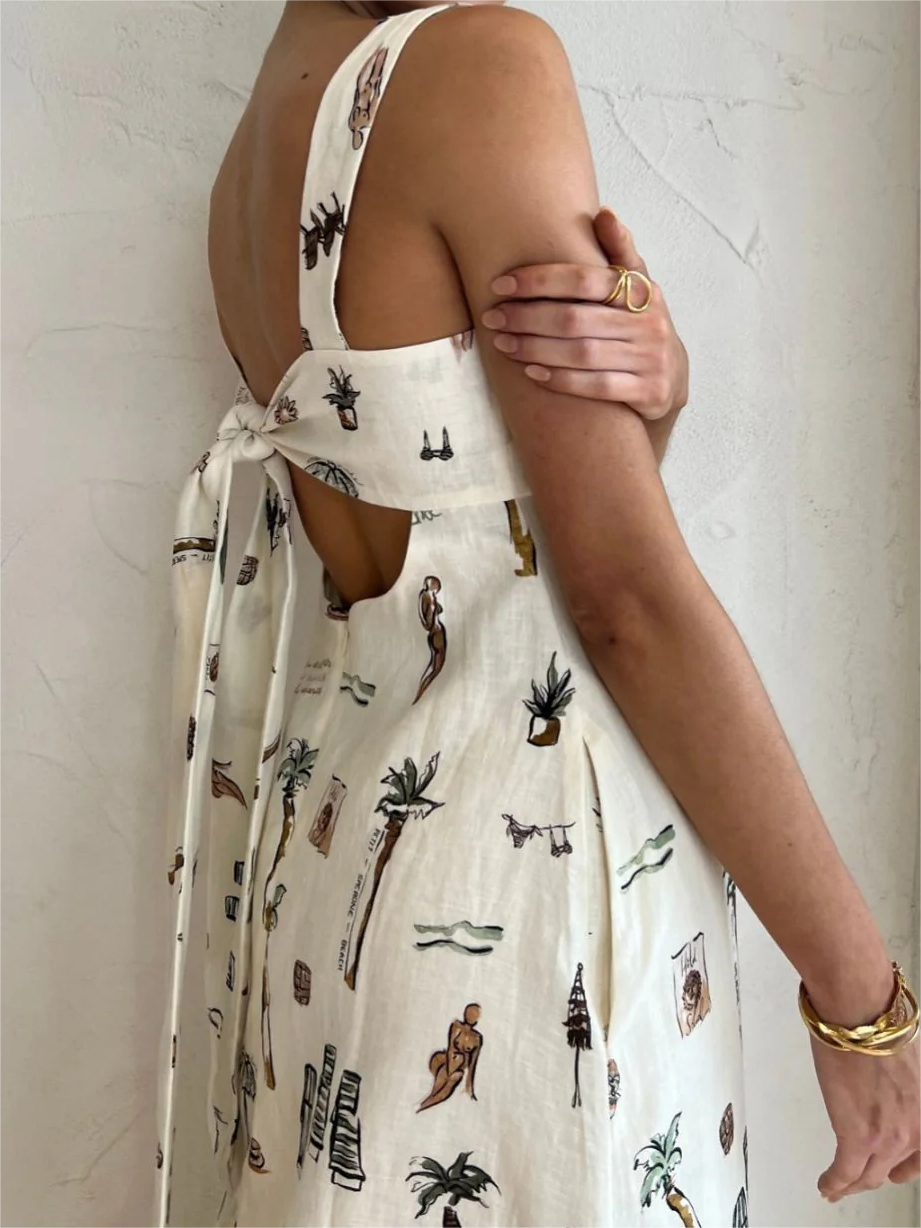 Tropical Print Knotted Long Dress