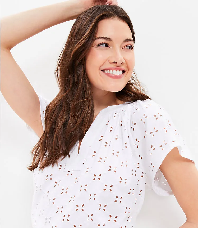 Eyelet Split Neck Top