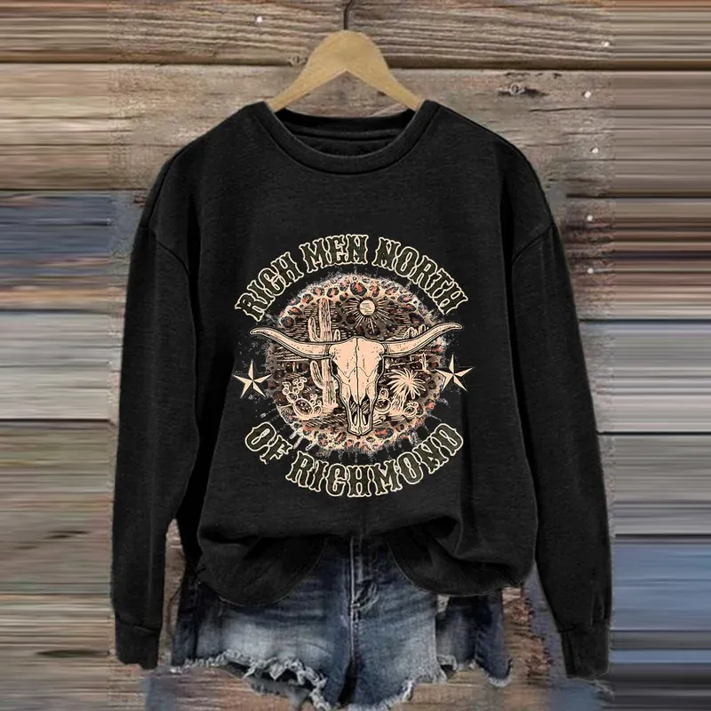 Women'S Retro Rich Men North Of Richmond Leopard Bull Head Print Sweatshirt