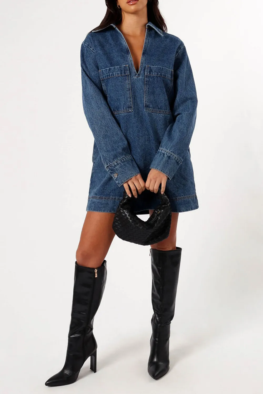 TARA LONG SLEEVE DRESS - DENIM