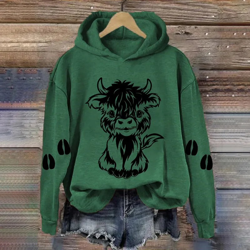 Women's Cute Baby Highland Cow Casual Hoodie