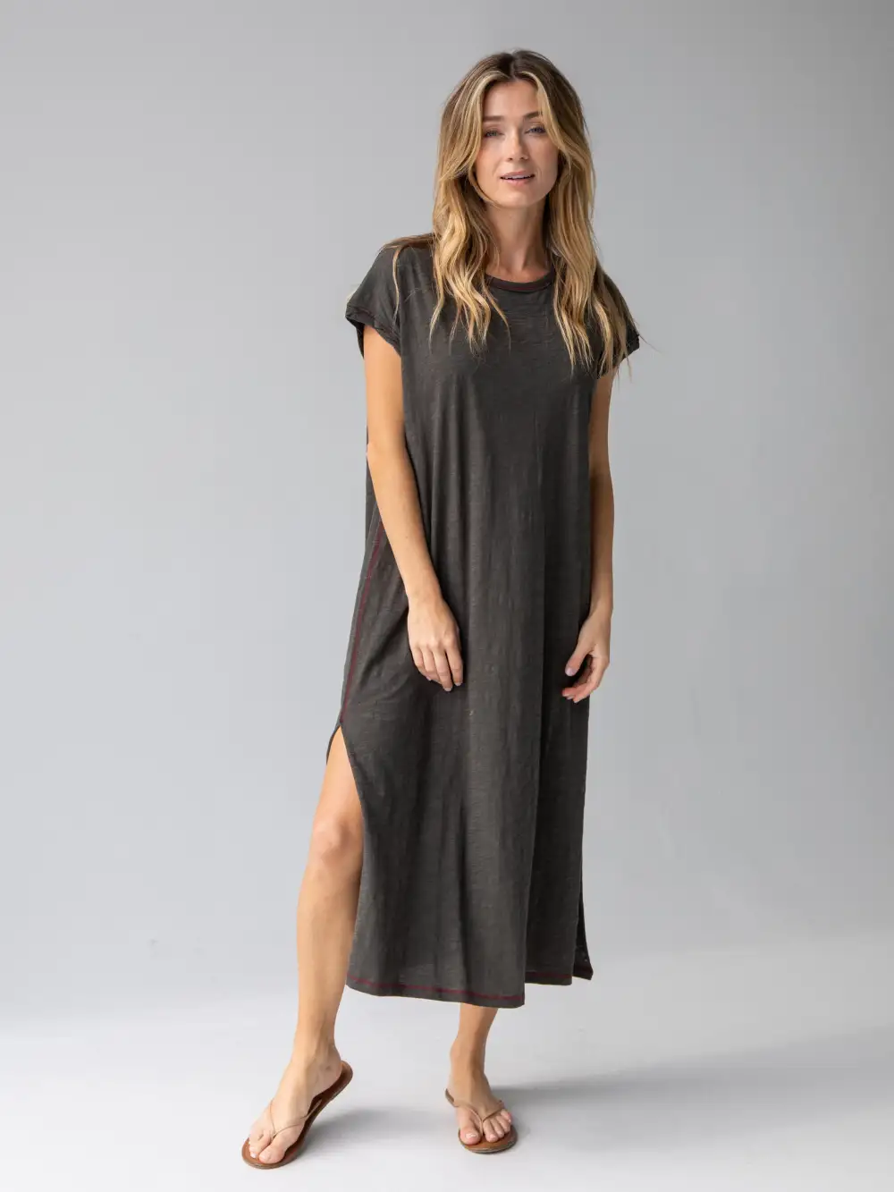 Frankie Knit Tee Midi Dress - Charcoal