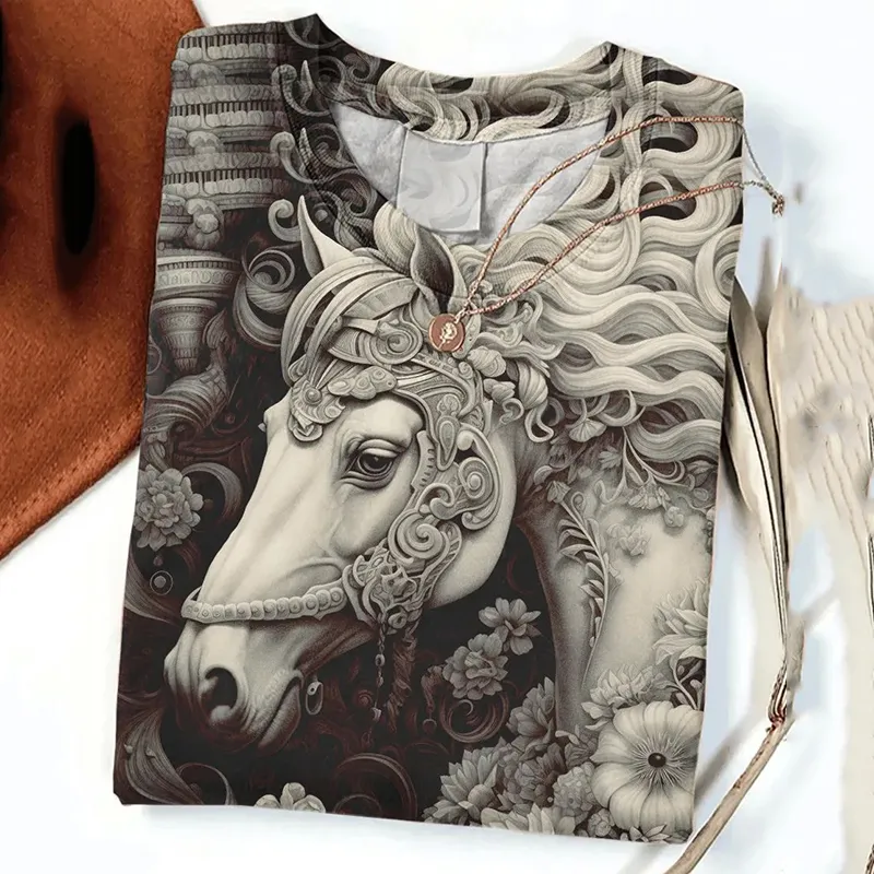 Art Horse Printed Long Sleeve T-Shirt