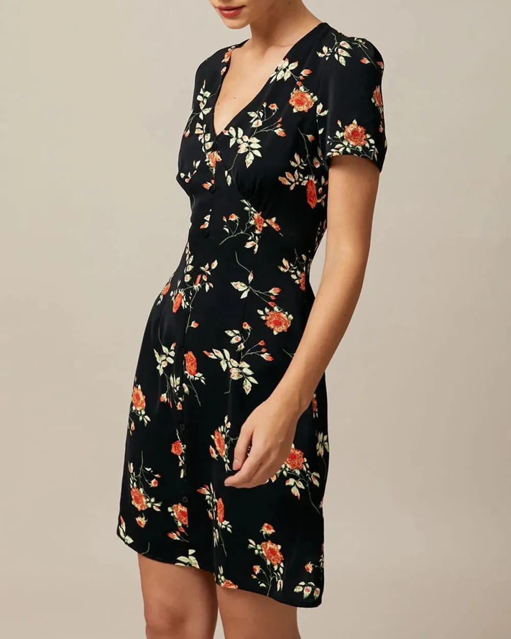 Black Vintage Print Short Dress