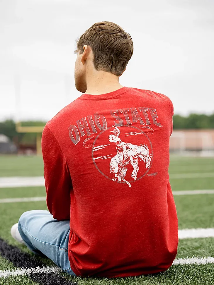 MEN'S WRANGLER COLLEGIATE BUCKING LONG SLEEVE T-SHIRT IN OHIO STATE