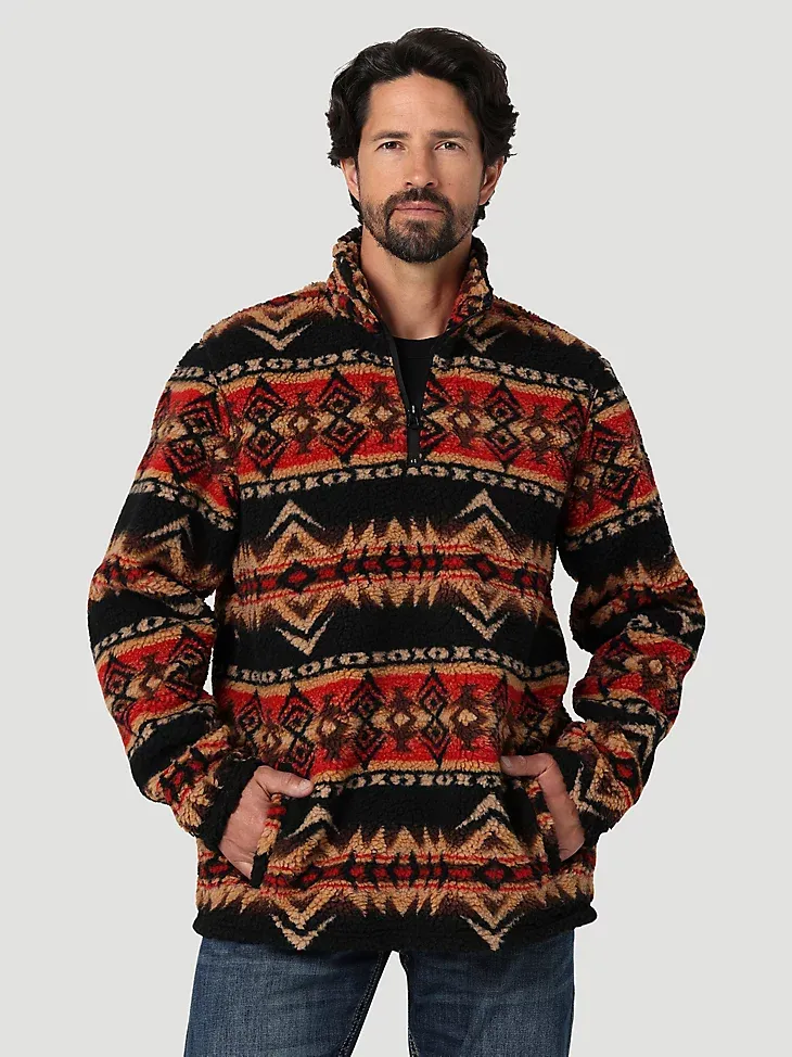 MEN'S WRANGLER® HEAVYWEIGHT QUARTER-ZIP SHERPA PULLOVER IN CAPPUCCINO