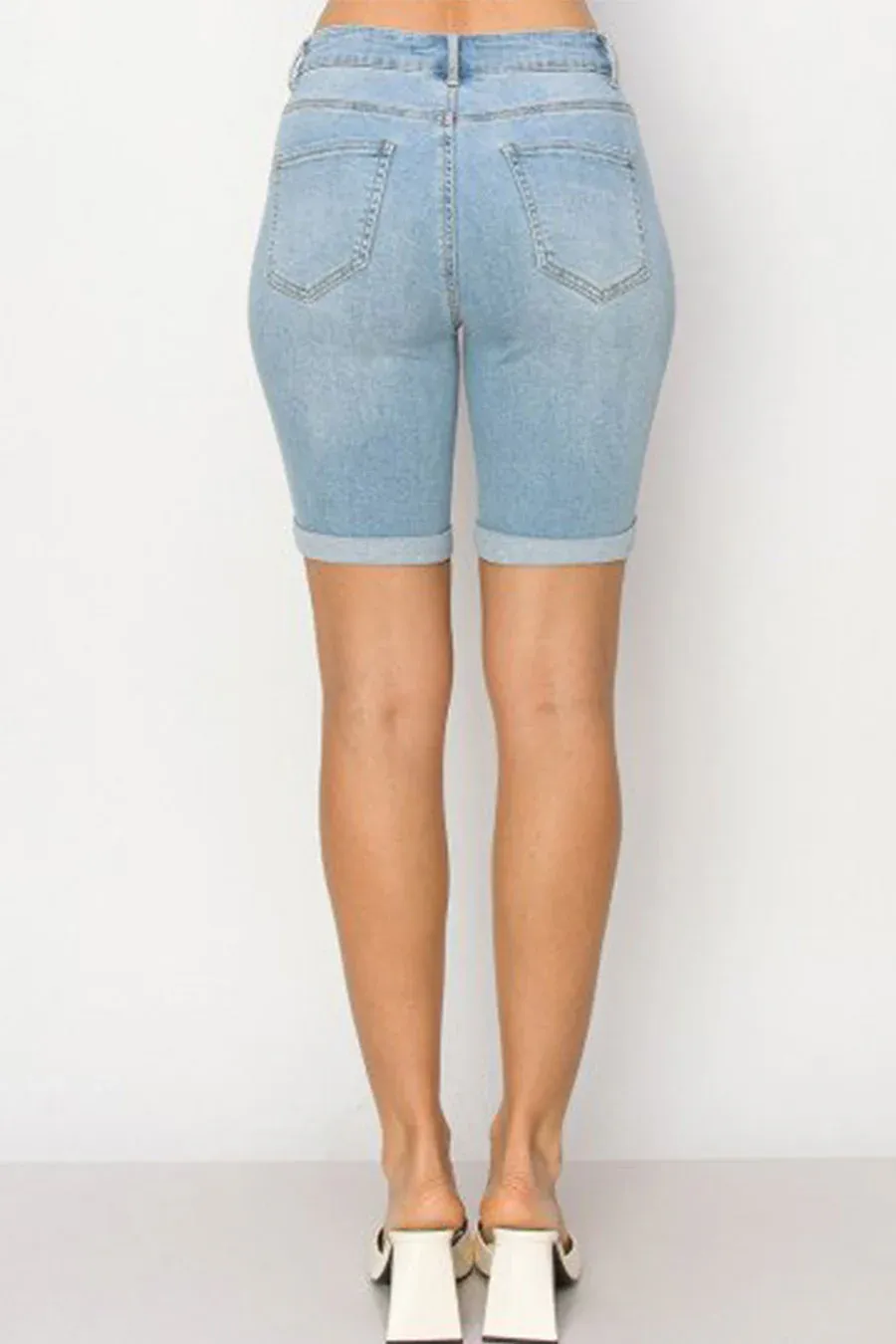 WAXJEAN Basic Bermuda Denim Shorts With Rolled Cuffs Stretch For Days