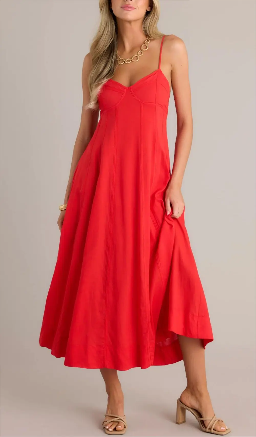 BEAUTY RED BUSTIER MAXI DRESS