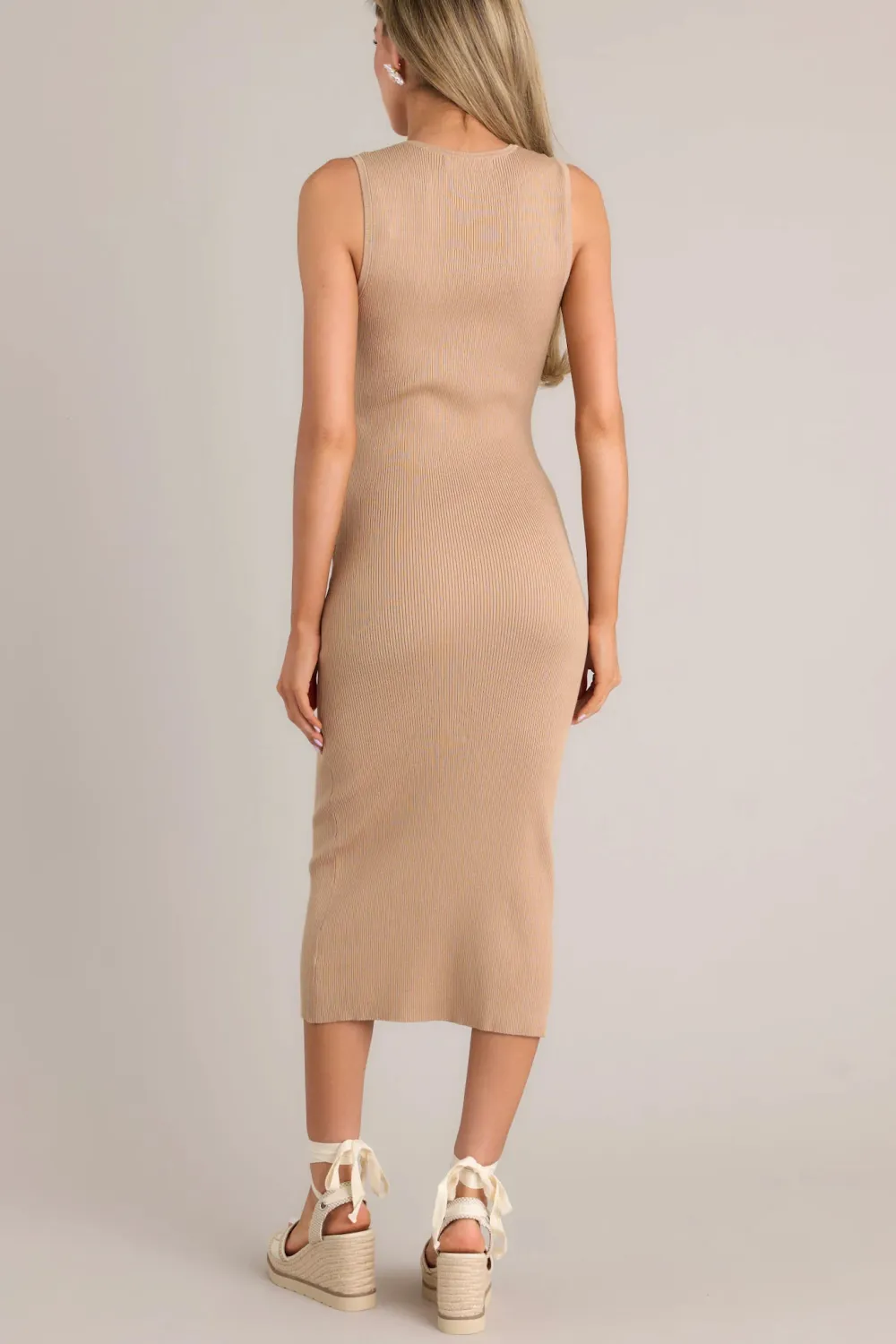 MIDNIGHT MAJESTY LIGHT BROWN RIBBED BODYCON DRESS