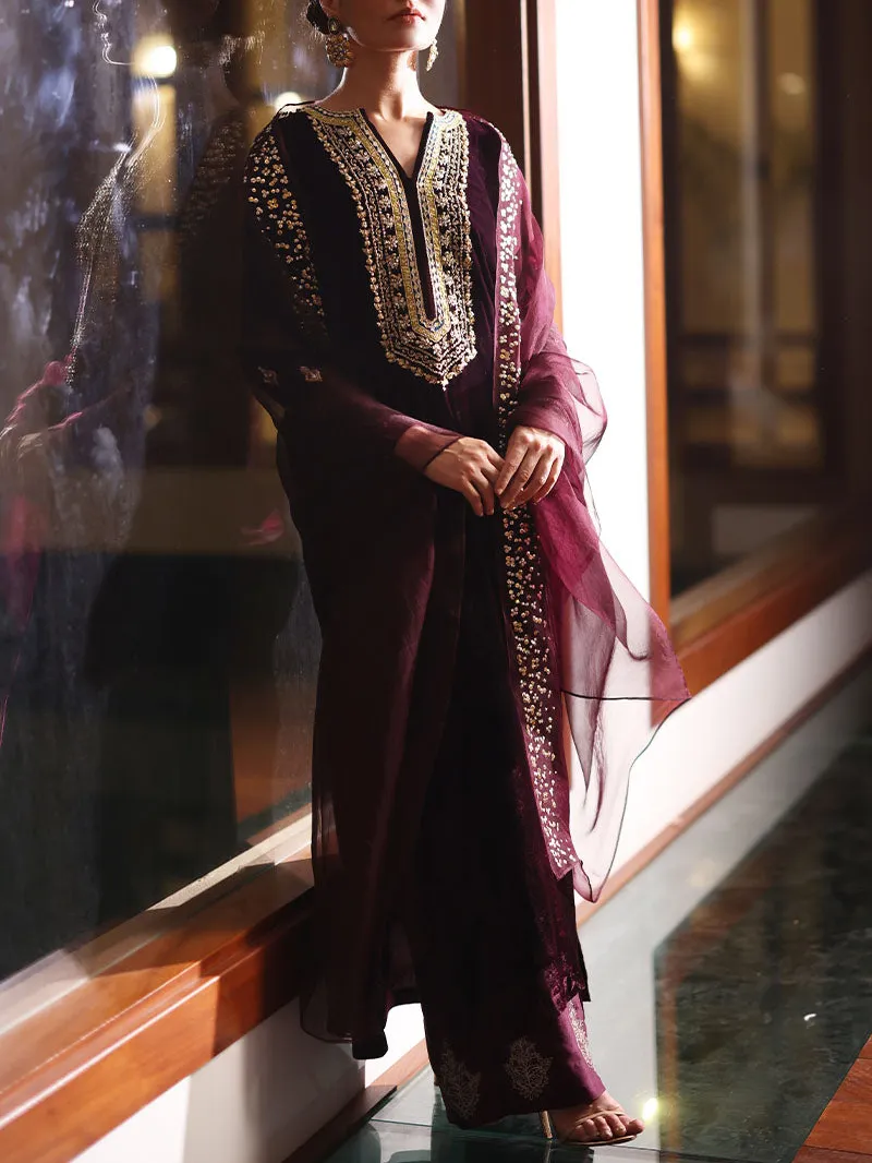 Elegant embroidered velvet kaftan