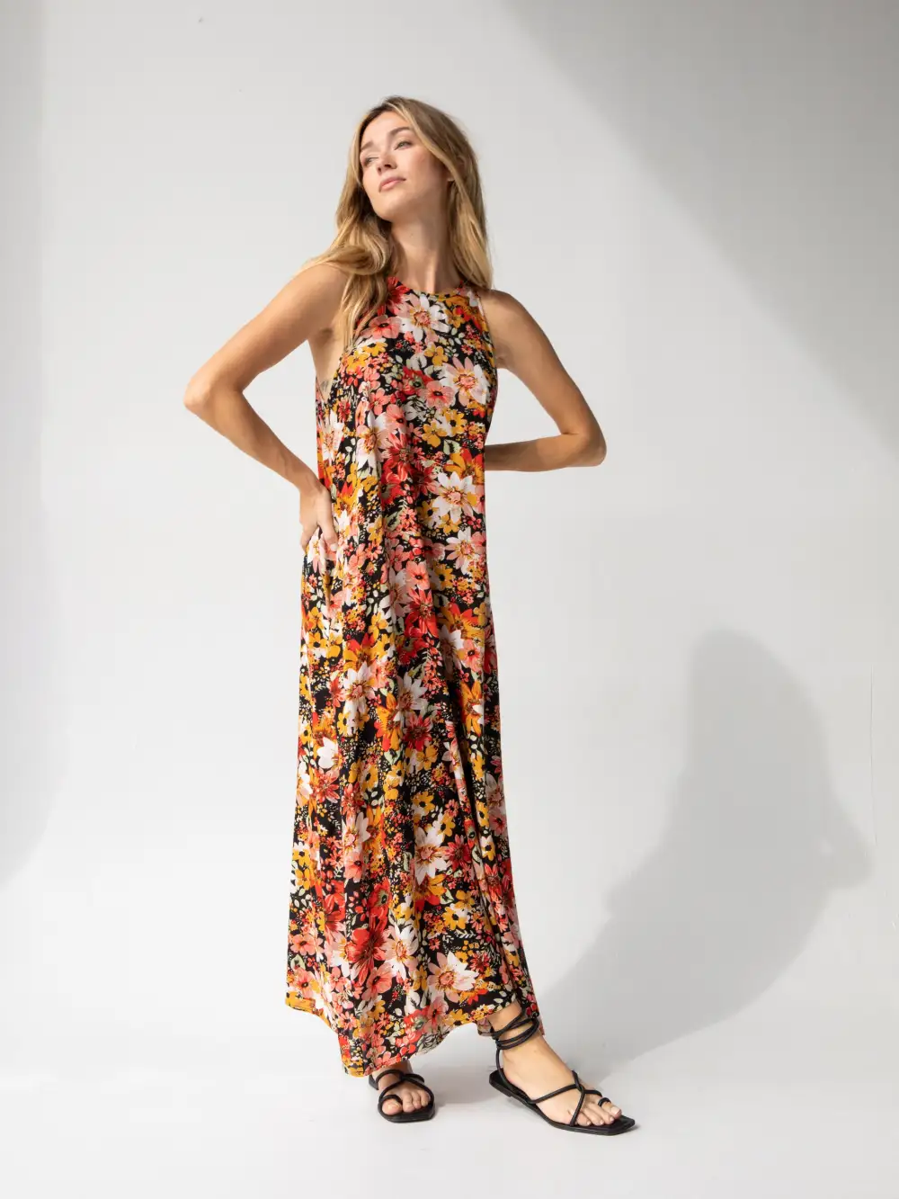 Katie Sleeveless Maxi Dress - Pink Mustard Floral